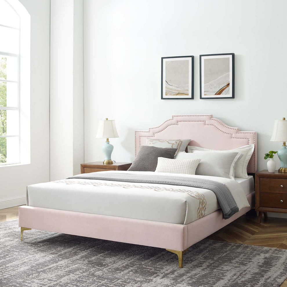 Adelaide Performance Velvet Queen Platform Bed By Modway - MOD-6580 | Beds | Modishstore - 77