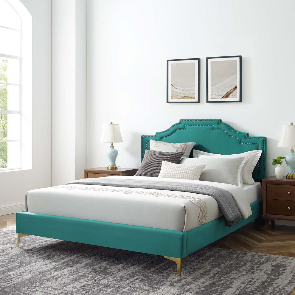 Adelaide Performance Velvet Queen Platform Bed By Modway - MOD-6580 | Beds | Modishstore - 91