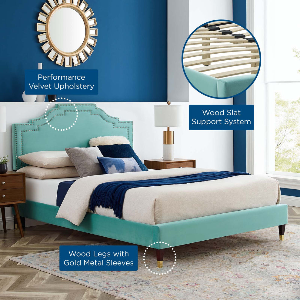Adelaide Performance Velvet Queen Platform Bed By Modway - MOD-6581 | Beds | Modishstore - 47
