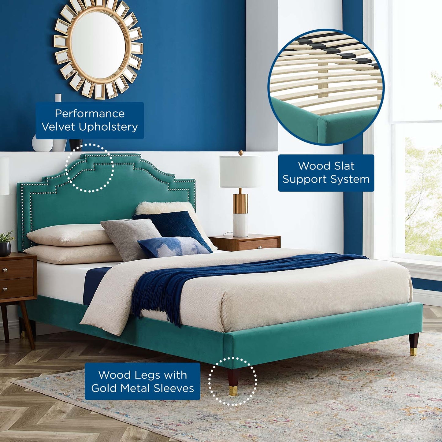 Adelaide Performance Velvet Queen Platform Bed By Modway - MOD-6581 | Beds | Modishstore - 89