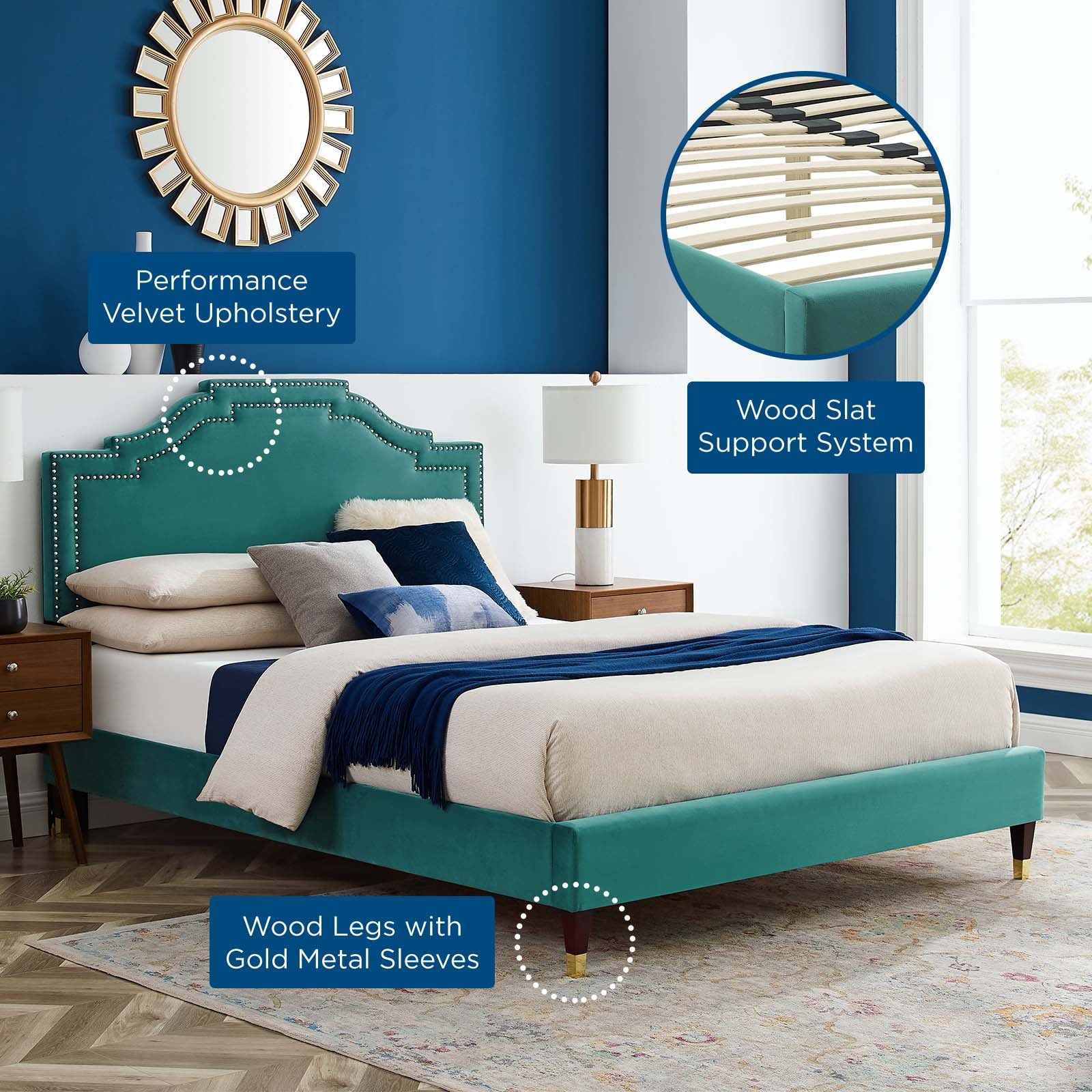 Adelaide Performance Velvet Queen Platform Bed By Modway - MOD-6581 | Beds | Modishstore - 89