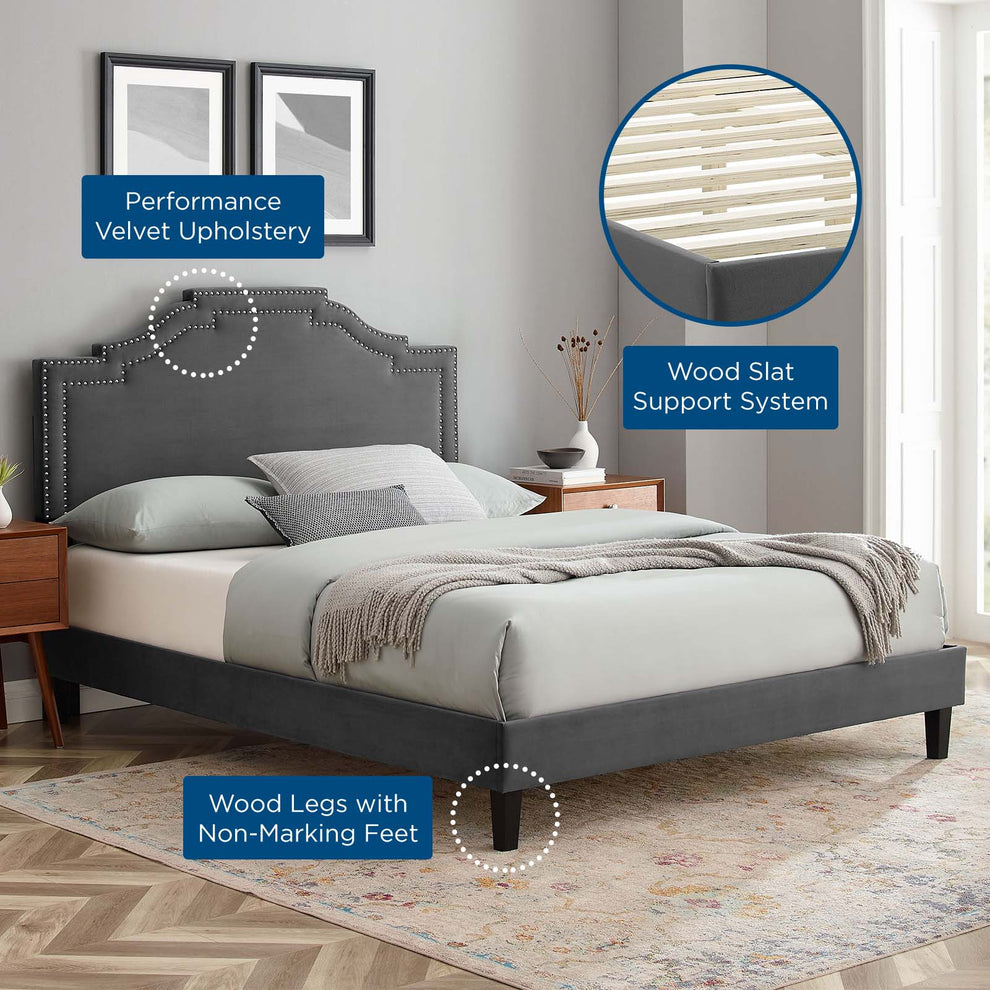 Adelaide Performance Velvet Queen Platform Bed By Modway - MOD-6582 | Beds | Modishstore - 5