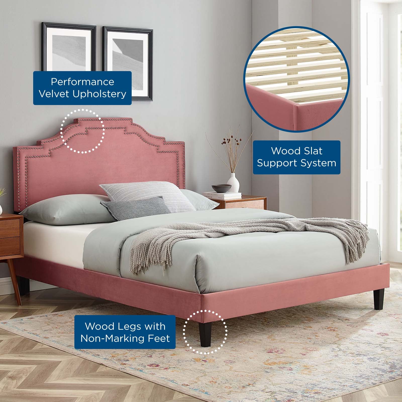 Adelaide Performance Velvet Queen Platform Bed By Modway - MOD-6582 | Beds | Modishstore - 18