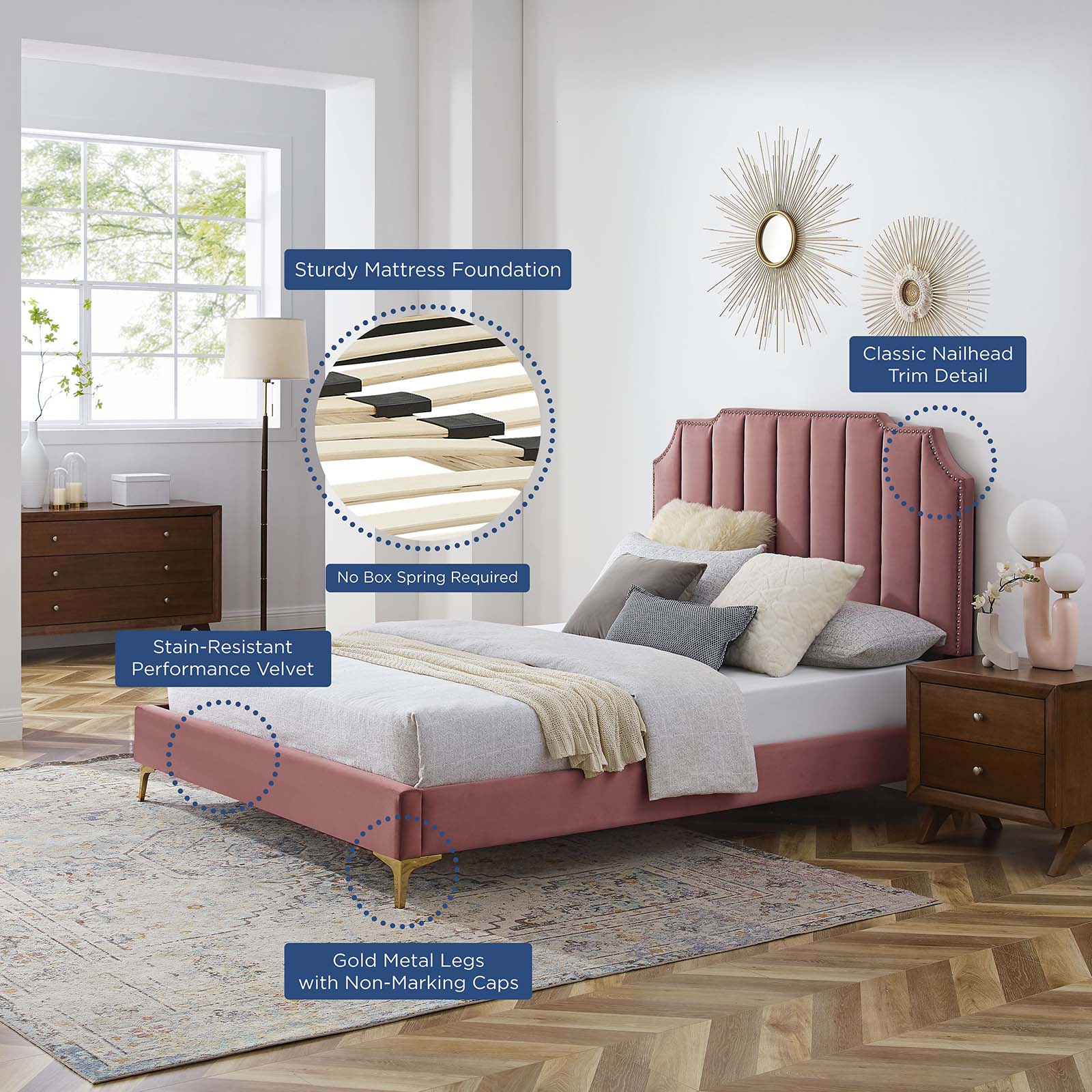 Colette Queen Performance Velvet Platform Bed By Modway - MOD-6583 | Beds | Modishstore - 25