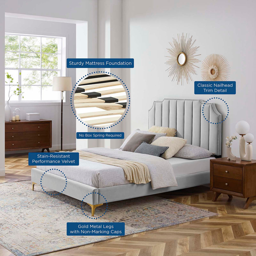 Colette Queen Performance Velvet Platform Bed By Modway - MOD-6583 | Beds | Modishstore - 41