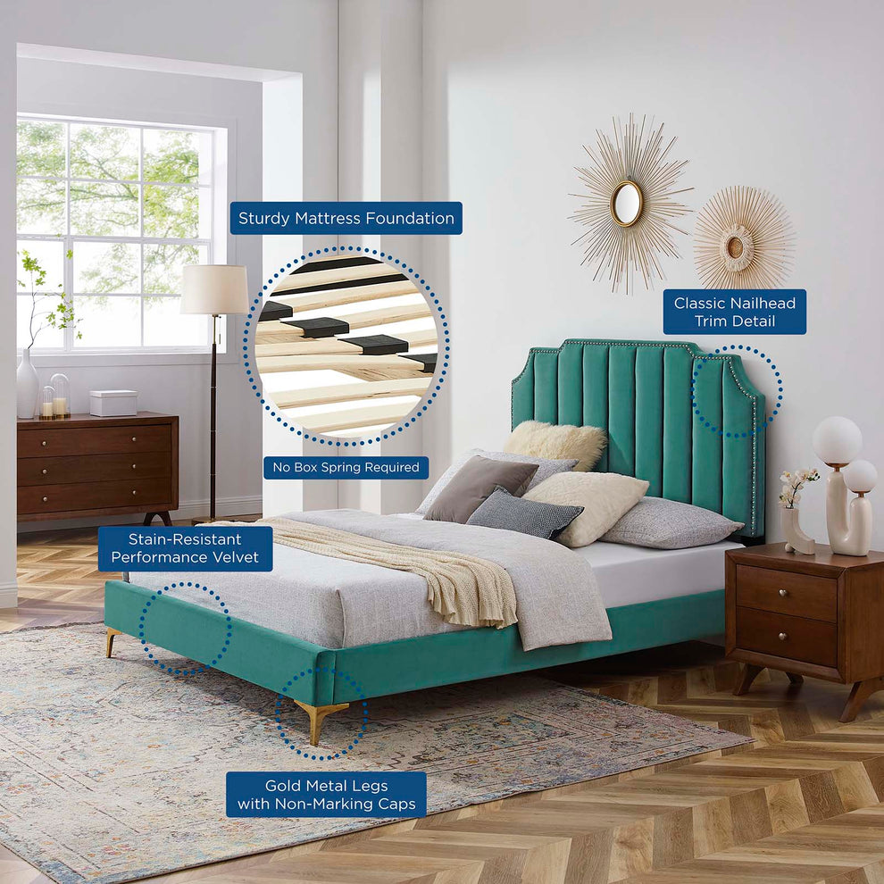 Colette Queen Performance Velvet Platform Bed By Modway - MOD-6583 | Beds | Modishstore - 105