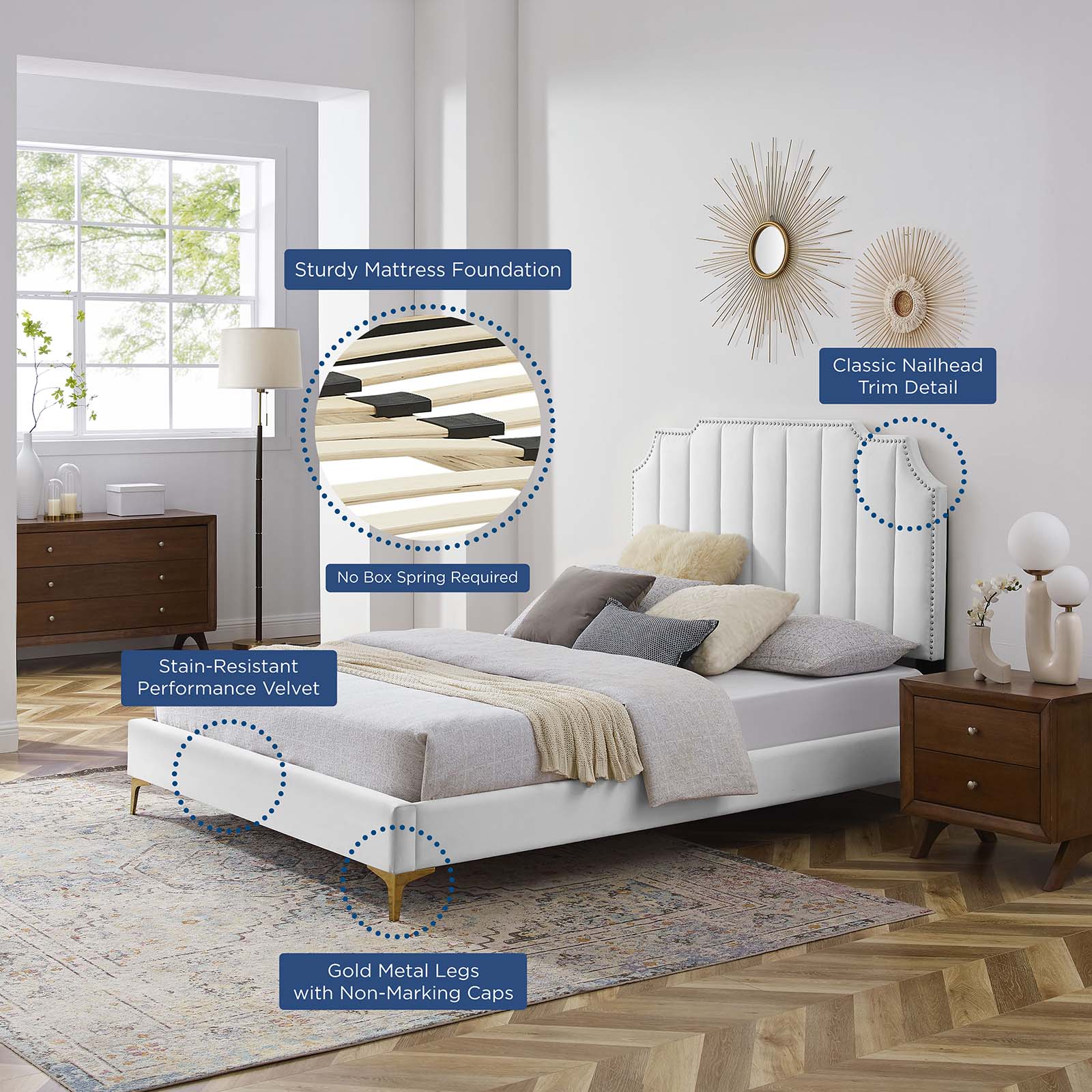 Colette Queen Performance Velvet Platform Bed By Modway - MOD-6583 | Beds | Modishstore - 121