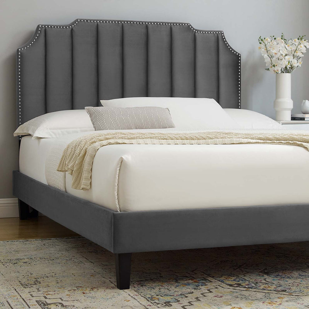 Colette Queen Performance Velvet Platform Bed By Modway - MOD-6585 | Beds | Modishstore - 1