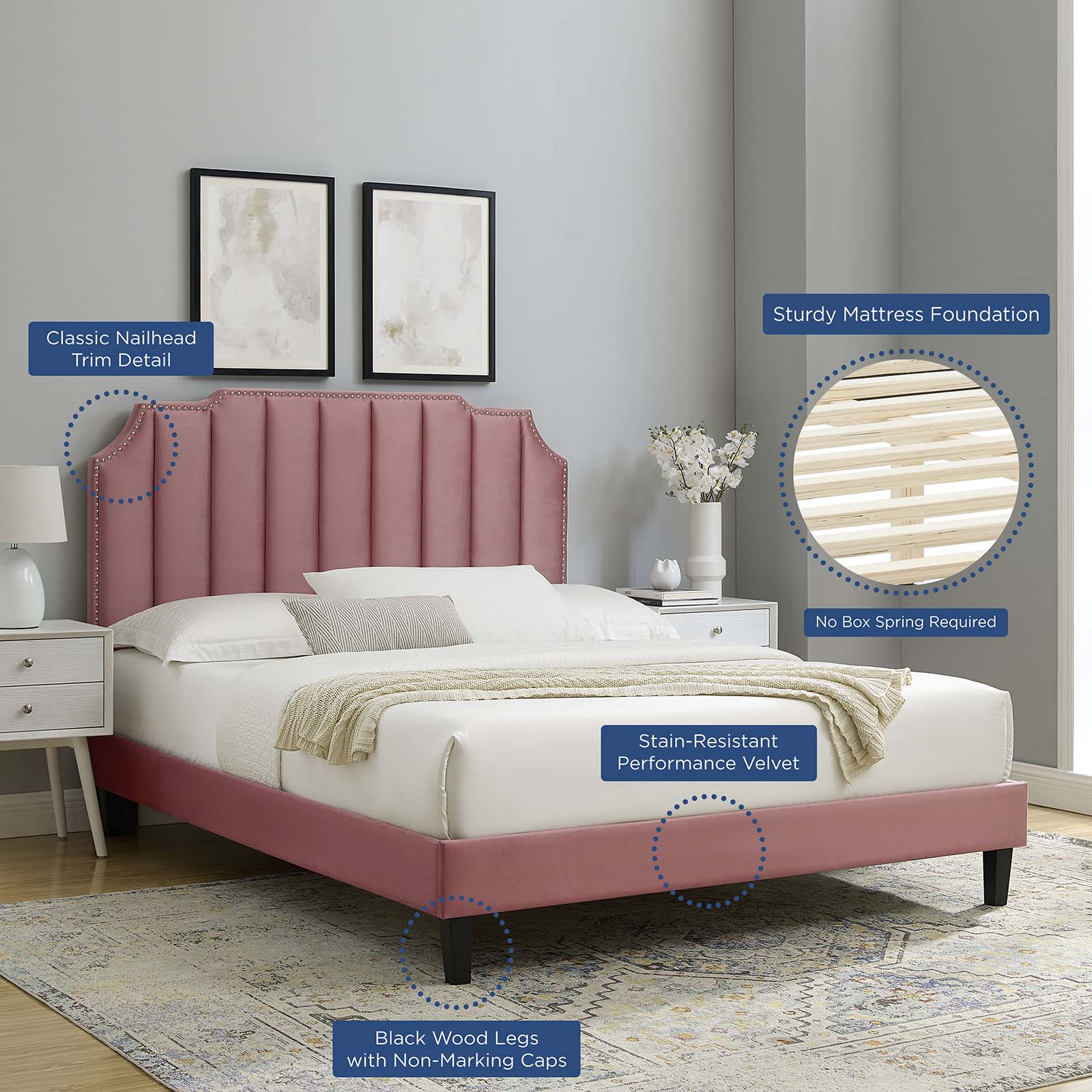 Colette Queen Performance Velvet Platform Bed By Modway - MOD-6585 | Beds | Modishstore - 25