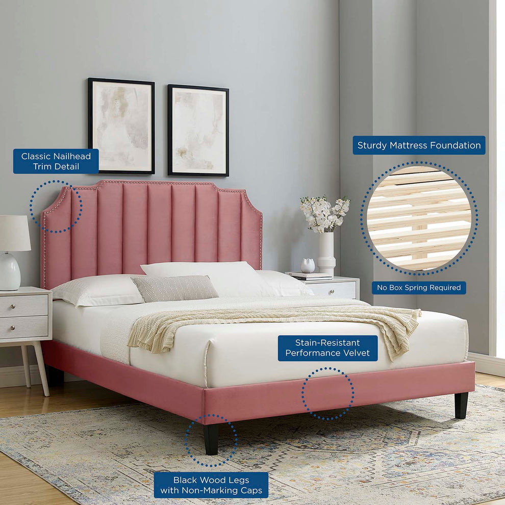 Colette Queen Performance Velvet Platform Bed By Modway - MOD-6585 | Beds | Modishstore - 25