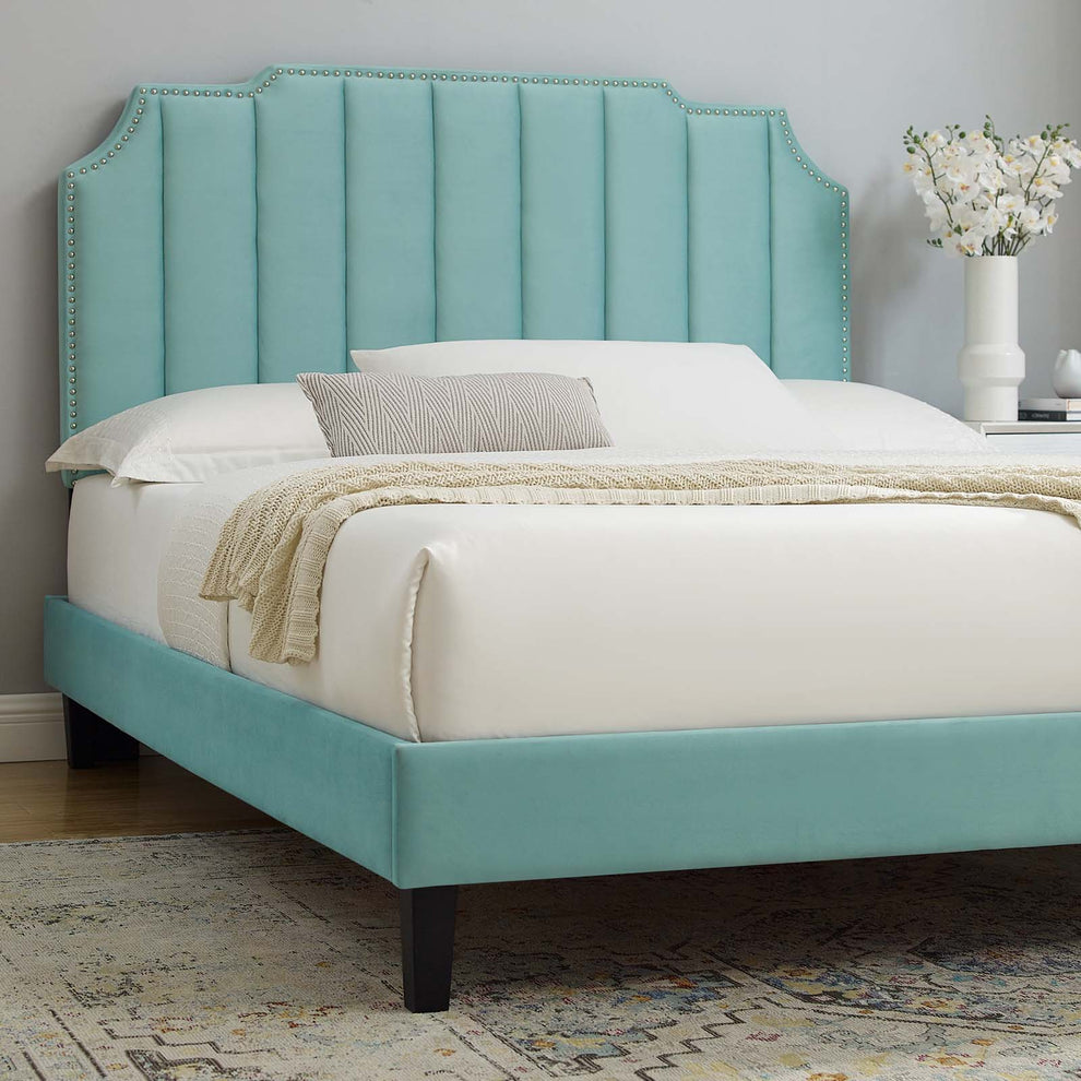 Colette Queen Performance Velvet Platform Bed By Modway - MOD-6585 | Beds | Modishstore - 56
