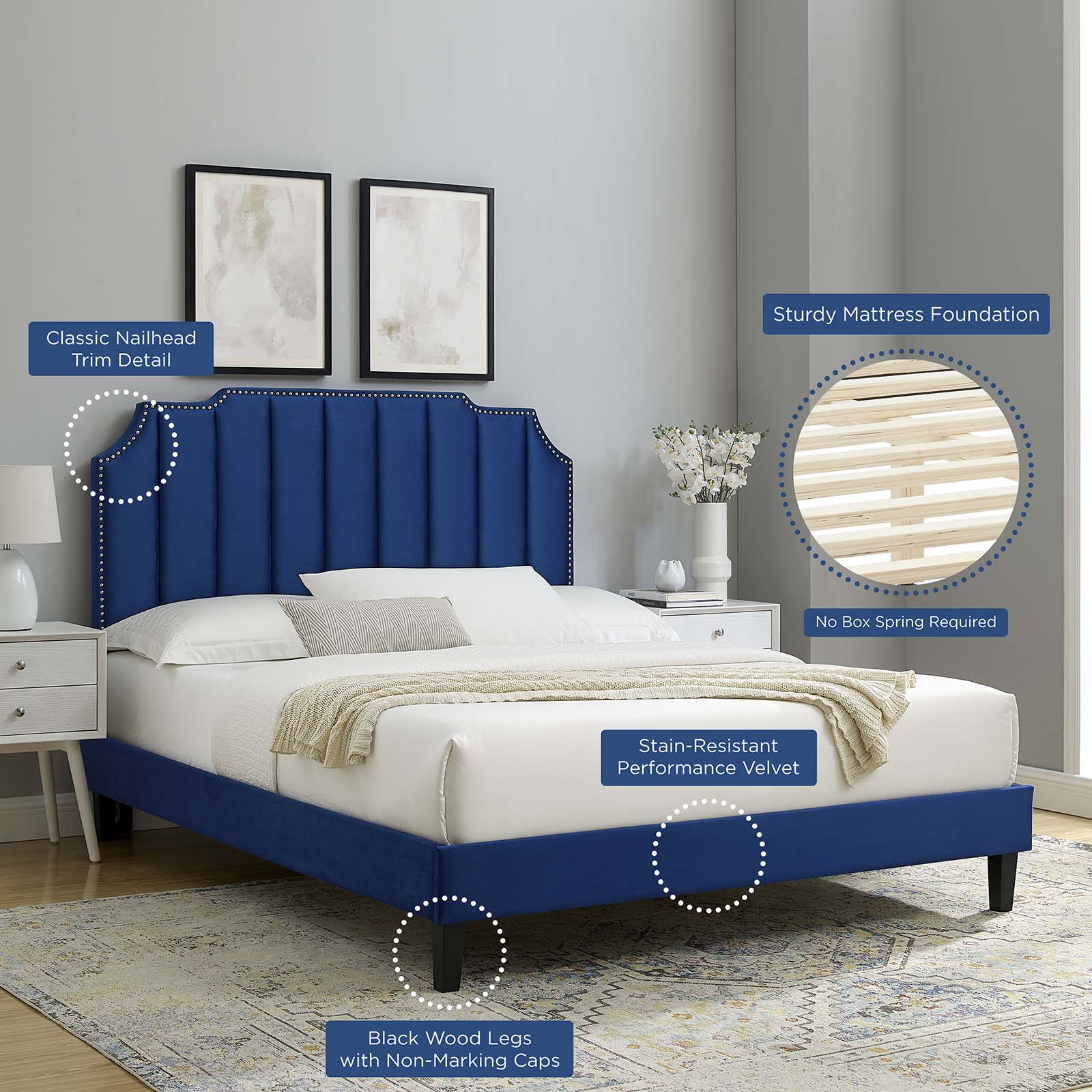 Colette Queen Performance Velvet Platform Bed By Modway - MOD-6585 | Beds | Modishstore - 73
