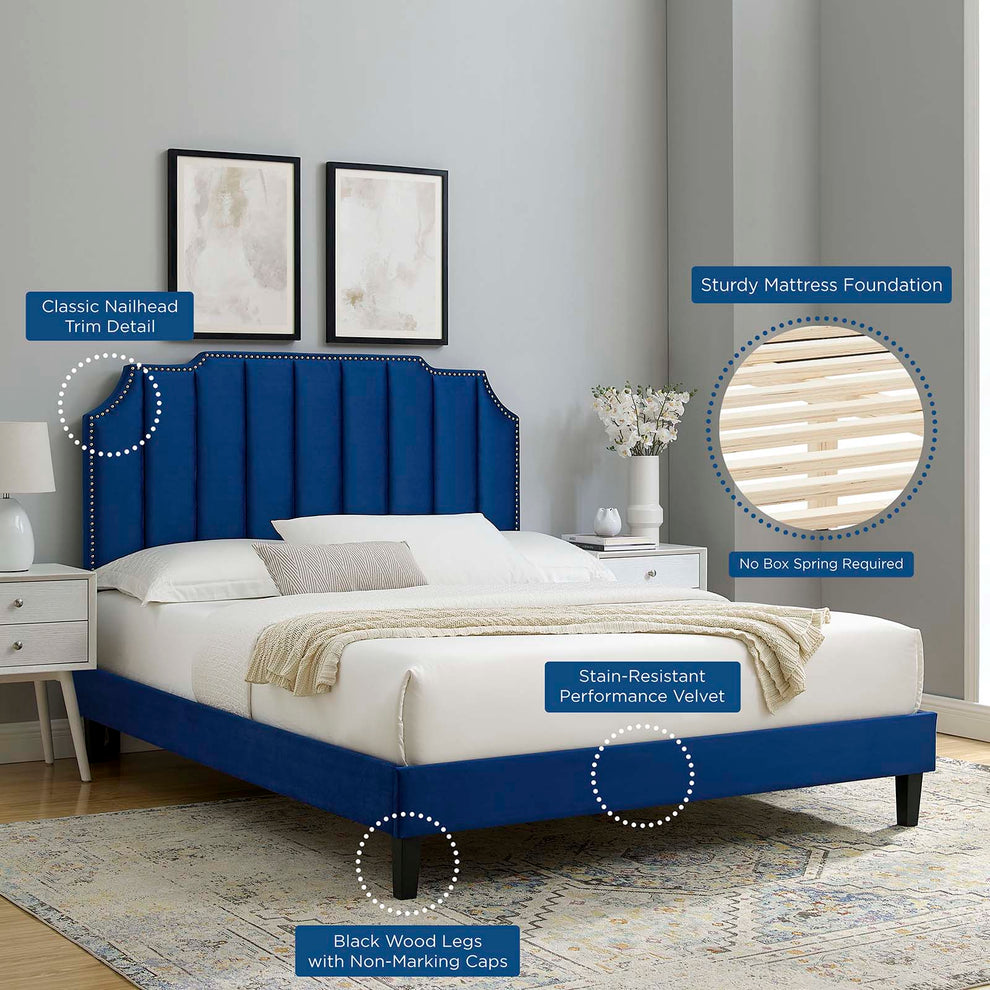 Colette Queen Performance Velvet Platform Bed By Modway - MOD-6585 | Beds | Modishstore - 73