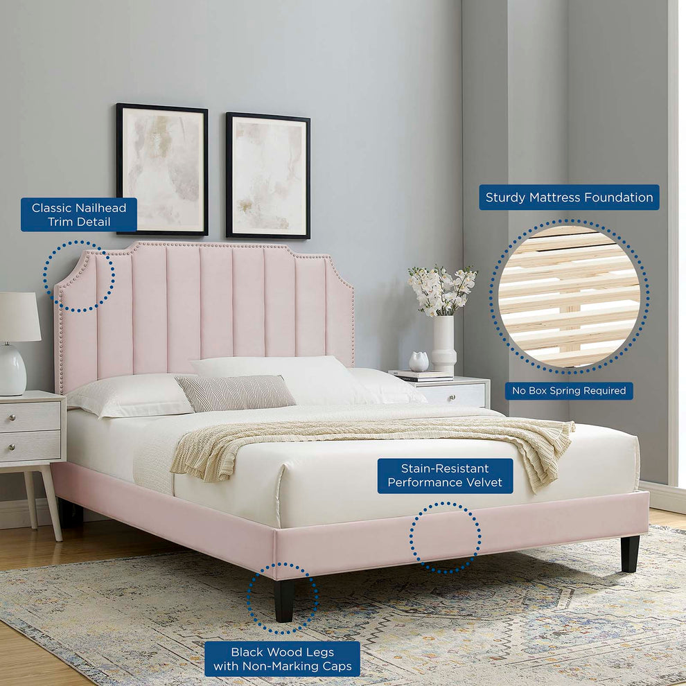 Colette Queen Performance Velvet Platform Bed By Modway - MOD-6585 | Beds | Modishstore - 89