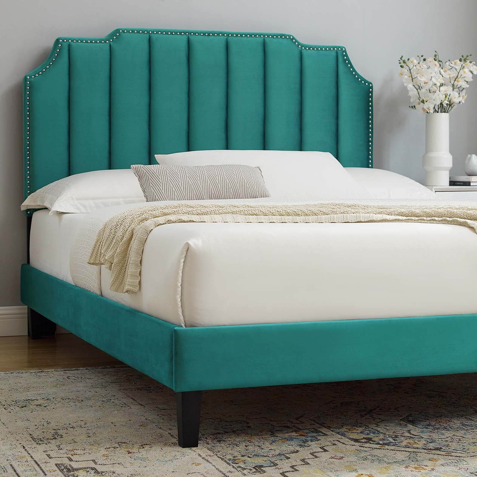 Colette Queen Performance Velvet Platform Bed By Modway - MOD-6585 | Beds | Modishstore - 104