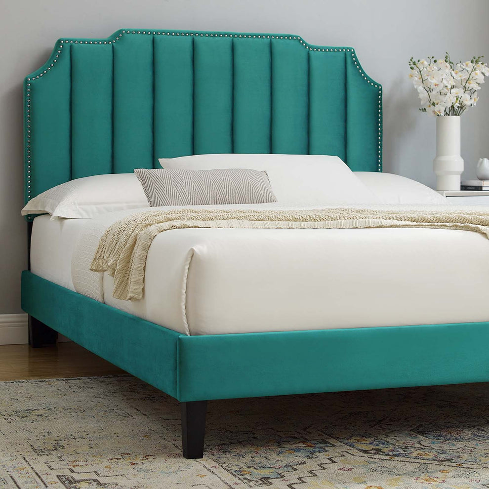 Colette Queen Performance Velvet Platform Bed By Modway - MOD-6585 | Beds | Modishstore - 104