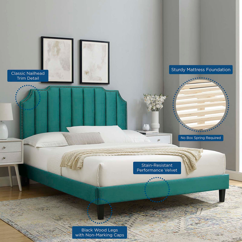 Colette Queen Performance Velvet Platform Bed By Modway - MOD-6585 | Beds | Modishstore - 105