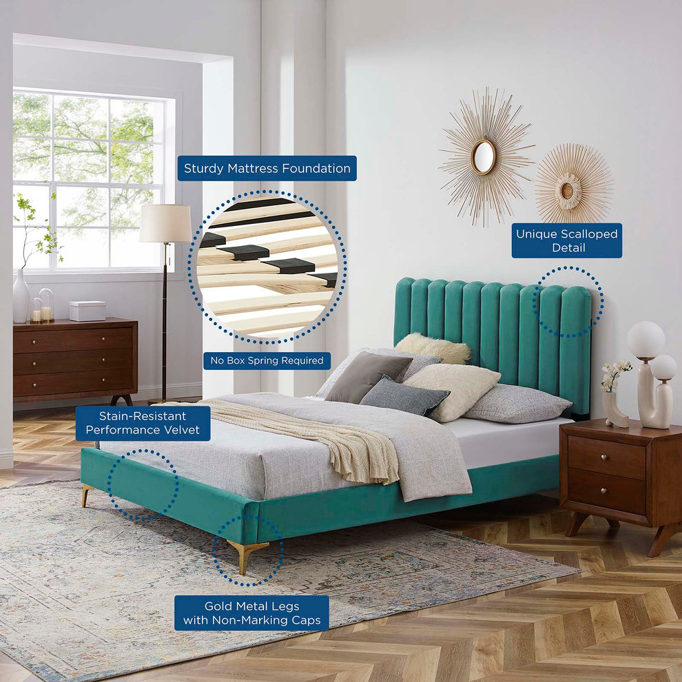 Reagan Queen Performance Velvet Platform Bed By Modway - MOD-6586 | Beds | Modishstore - 89