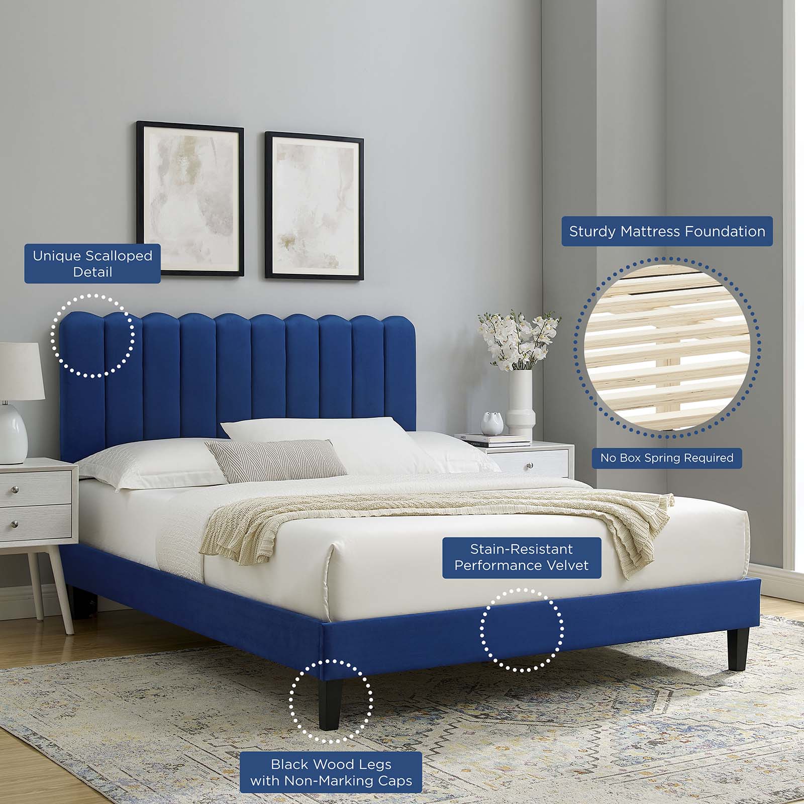 Reagan Queen Performance Velvet Platform Bed By Modway - MOD-6588 | Beds | Modishstore - 73