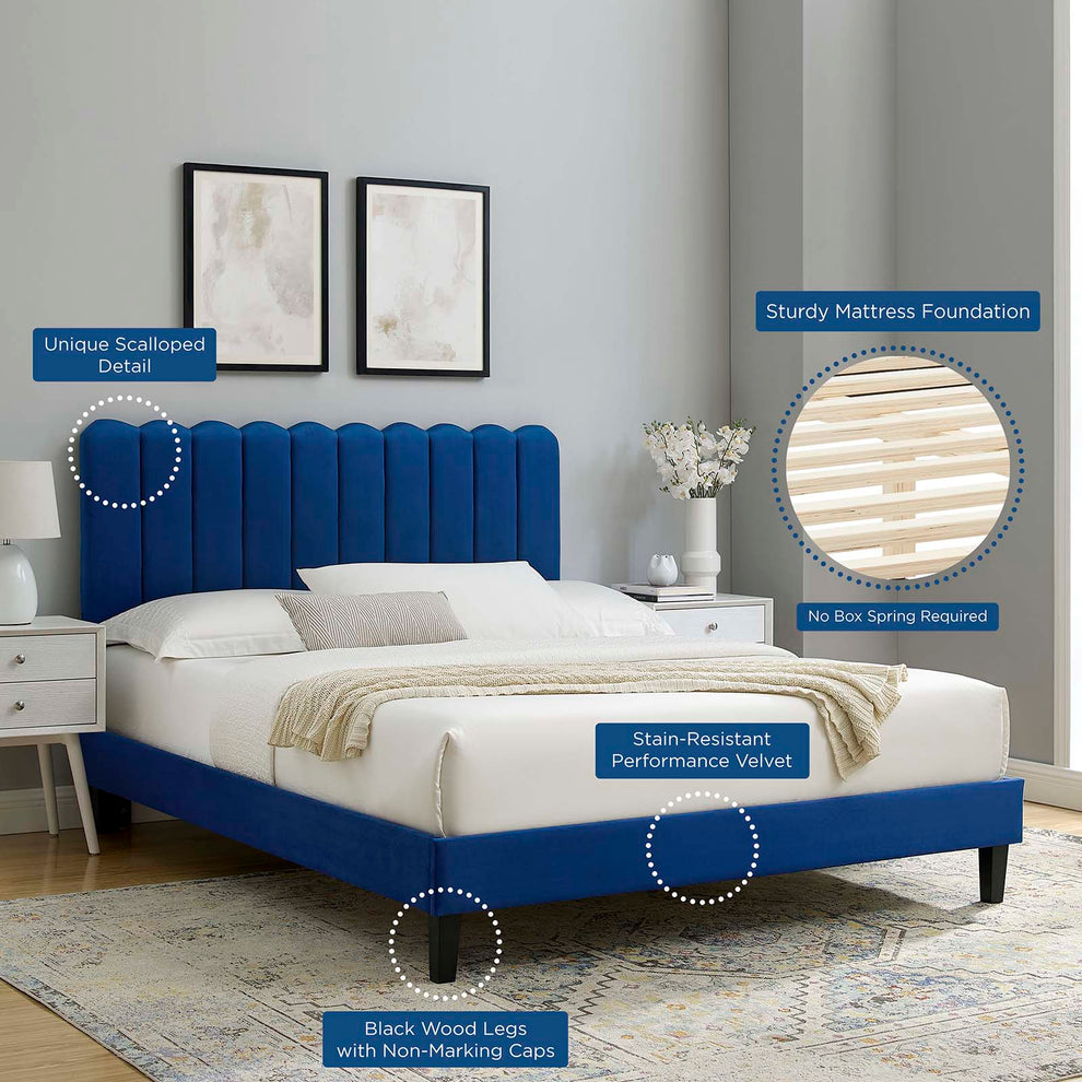 Reagan Queen Performance Velvet Platform Bed By Modway - MOD-6588 | Beds | Modishstore - 73