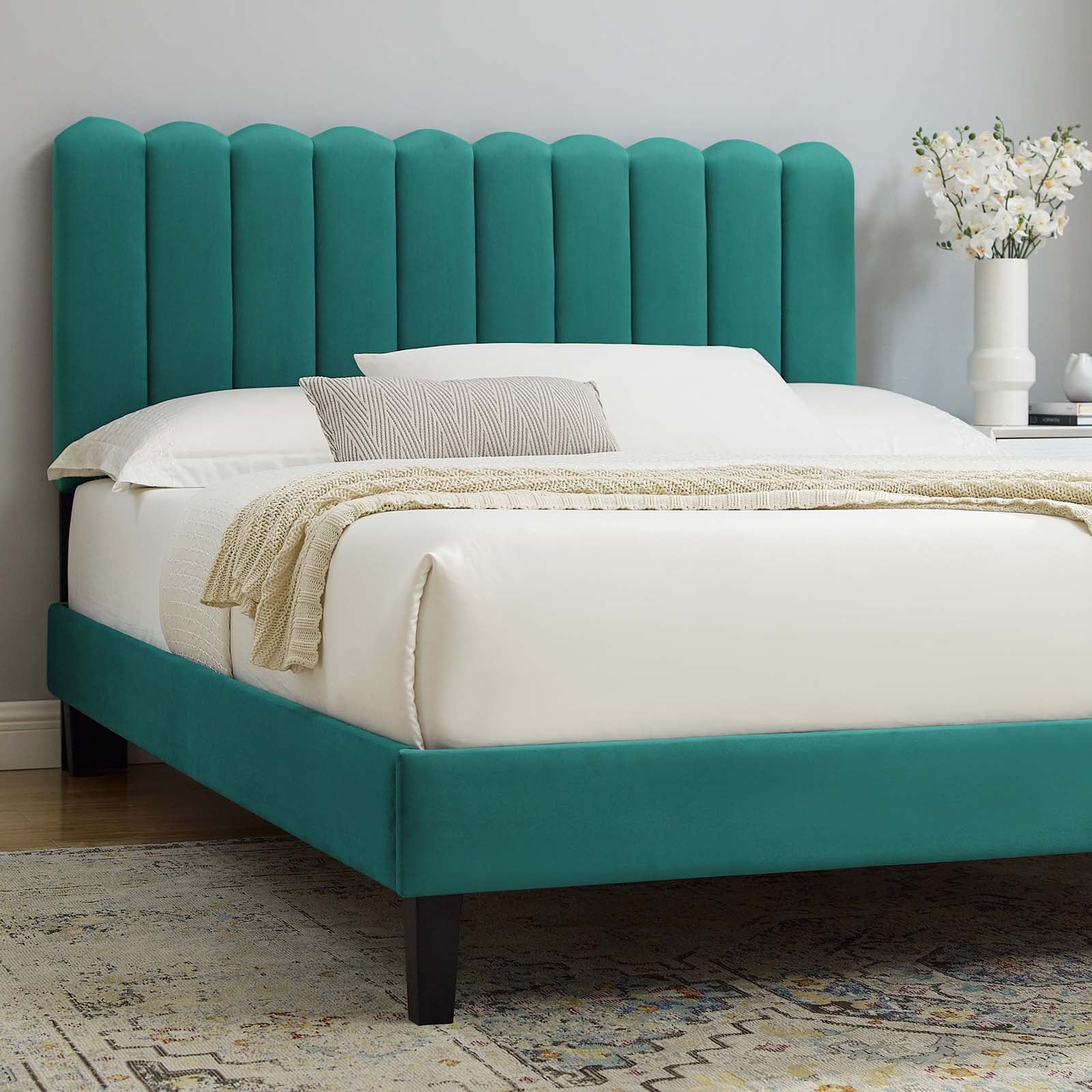 Reagan Queen Performance Velvet Platform Bed By Modway - MOD-6588 | Beds | Modishstore - 88