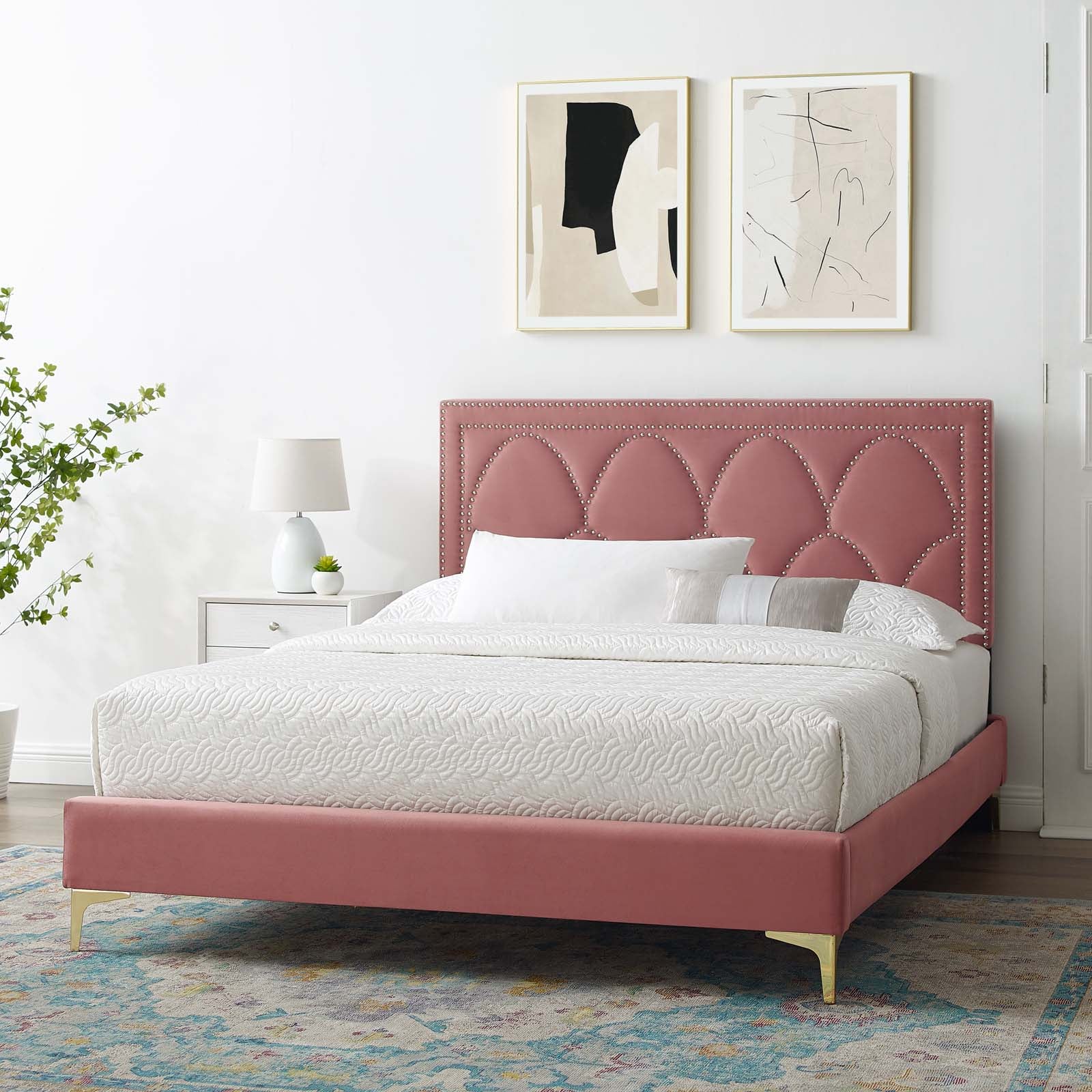 Kendall Performance Velvet Queen Bed By Modway - MOD-6589-CHA | Beds |  Modishstore - 15