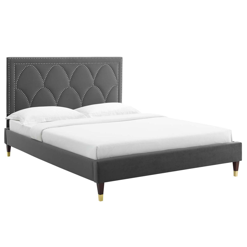 Kendall Performance Velvet Queen Bed By Modway - MOD-6590-CHA | Beds |  Modishstore - 2