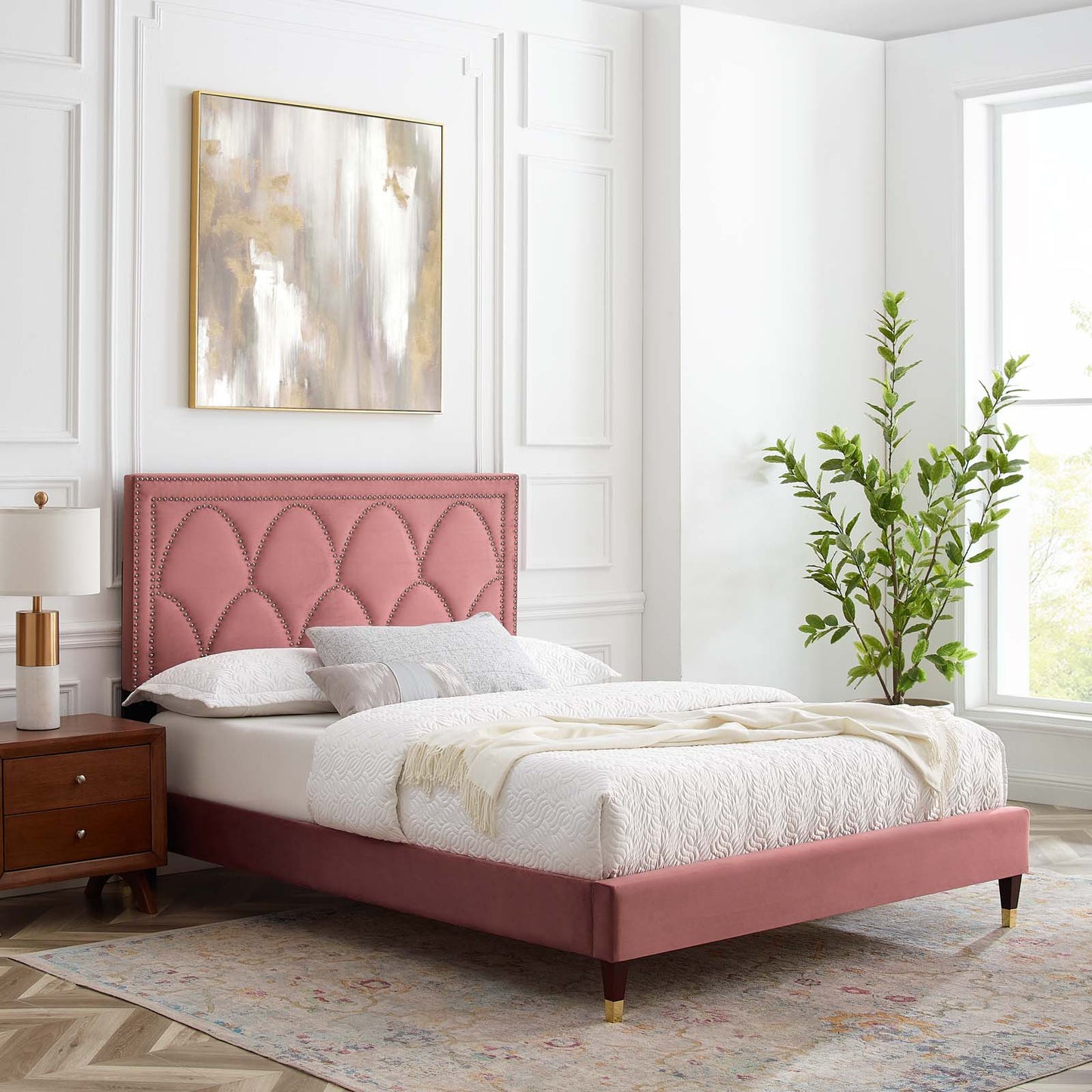 Kendall Performance Velvet Queen Bed By Modway - MOD-6590-CHA | Beds |  Modishstore - 15