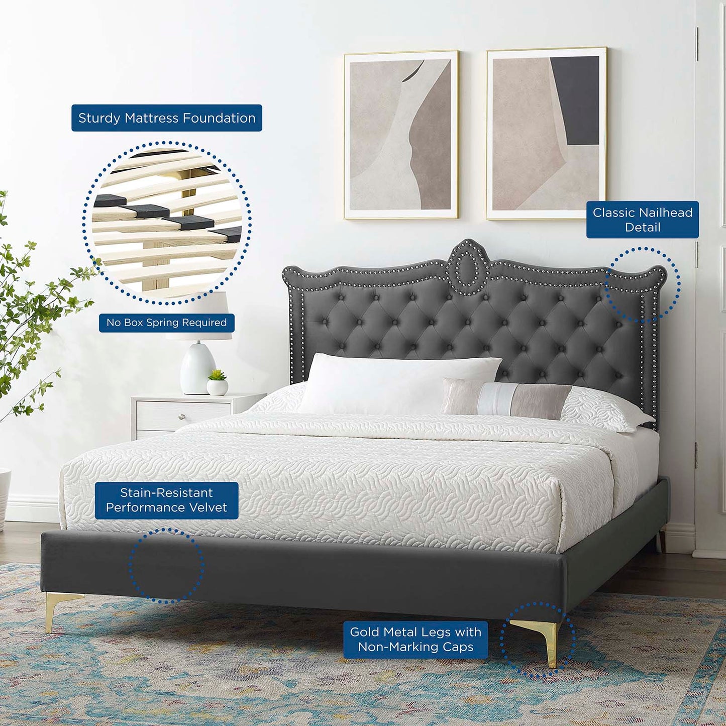 Clara Performance Velvet Queen Platform Bed By Modway - MOD-6592 | Beds | Modishstore - 4