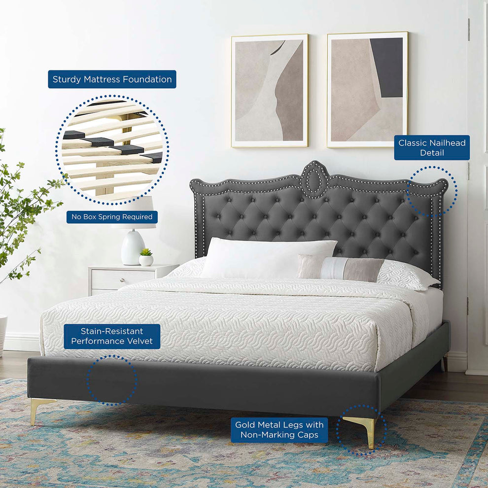 Clara Performance Velvet Queen Platform Bed By Modway - MOD-6592 | Beds | Modishstore - 4