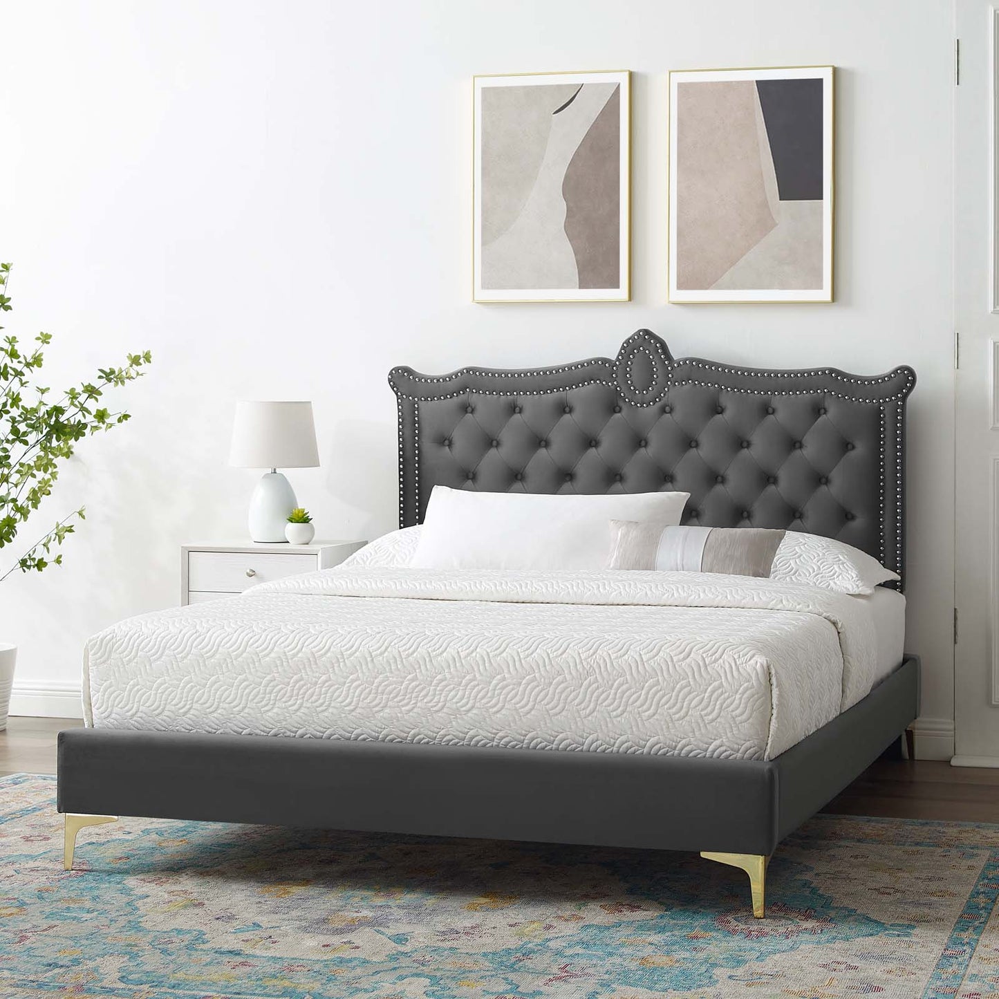 Clara Performance Velvet Queen Platform Bed By Modway - MOD-6592 | Beds | Modishstore - 1