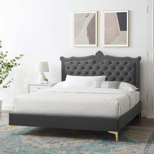 Clara Performance Velvet Queen Platform Bed By Modway - MOD-6592 | Beds | Modishstore - 1