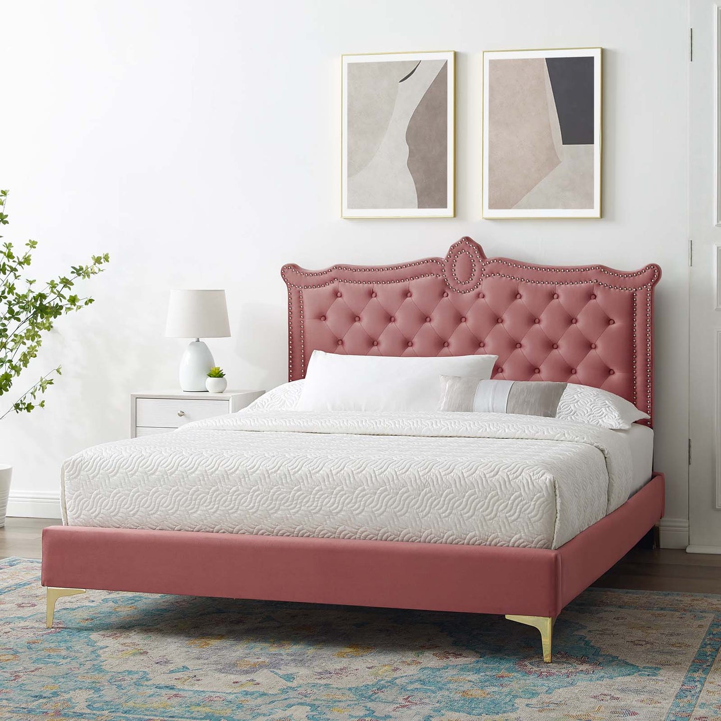 Clara Performance Velvet Queen Platform Bed By Modway - MOD-6592 | Beds | Modishstore - 15