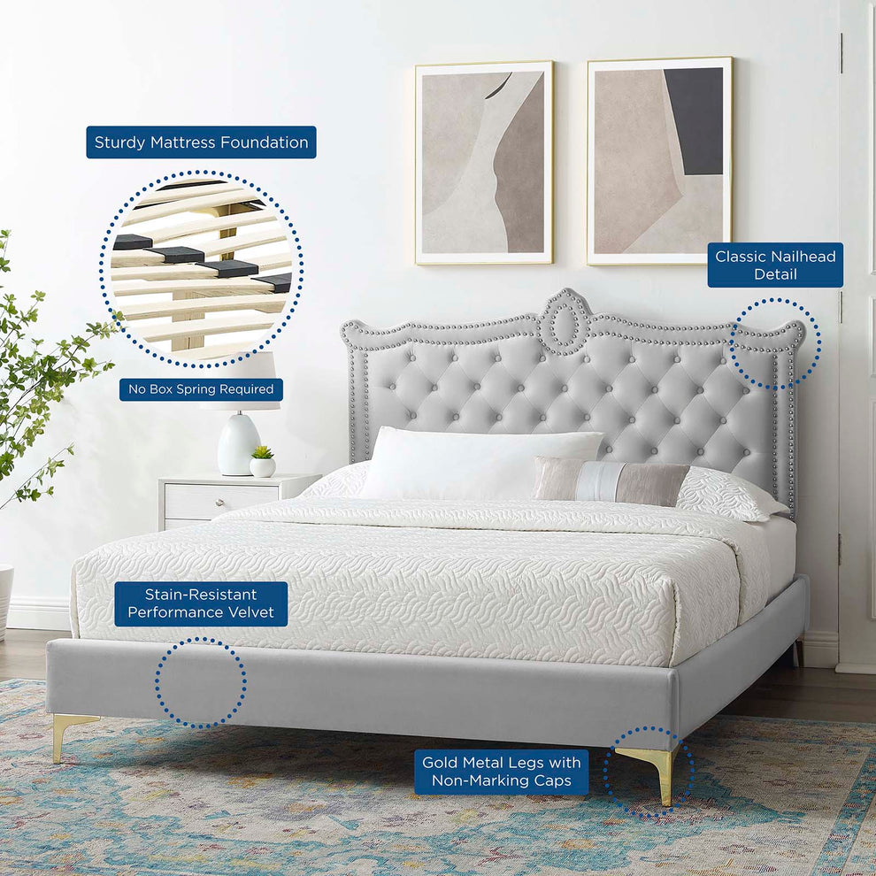 Clara Performance Velvet Queen Platform Bed By Modway - MOD-6592 | Beds | Modishstore - 25