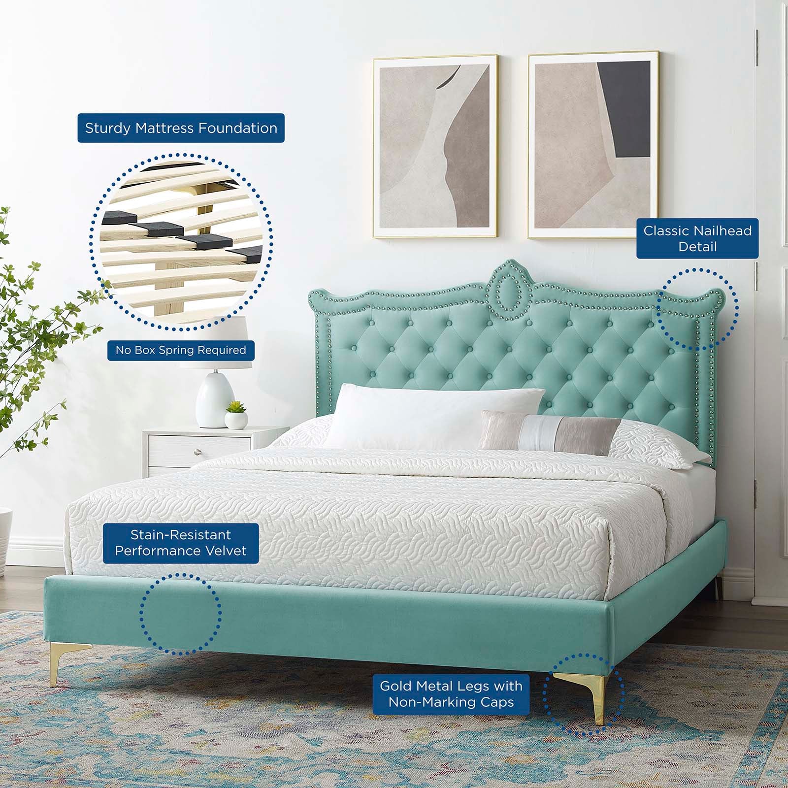 Clara Performance Velvet Queen Platform Bed By Modway - MOD-6592 | Beds | Modishstore - 36