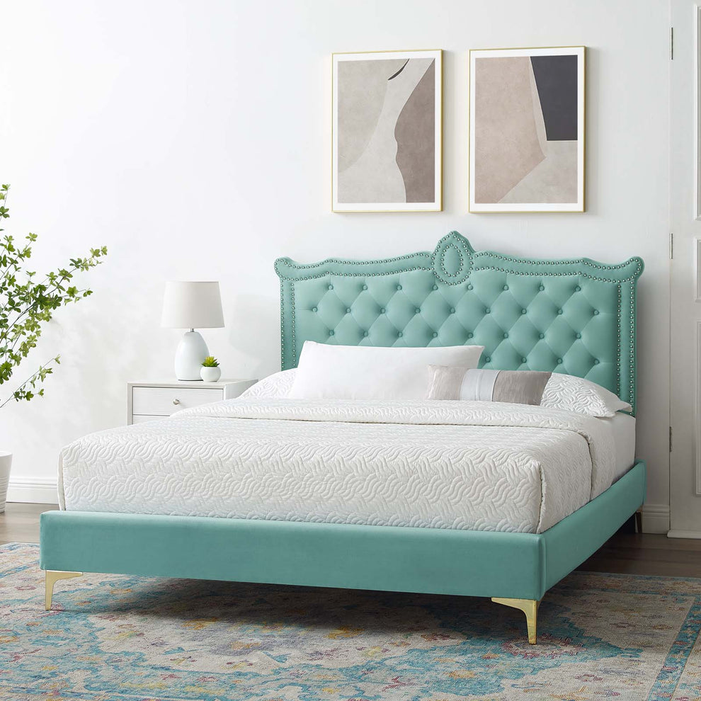 Clara Performance Velvet Queen Platform Bed By Modway - MOD-6592 | Beds | Modishstore - 37
