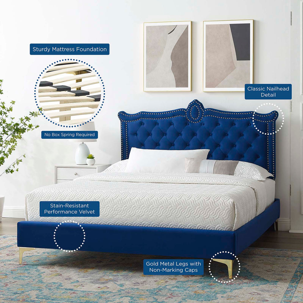 Clara Performance Velvet Queen Platform Bed By Modway - MOD-6592 | Beds | Modishstore - 47