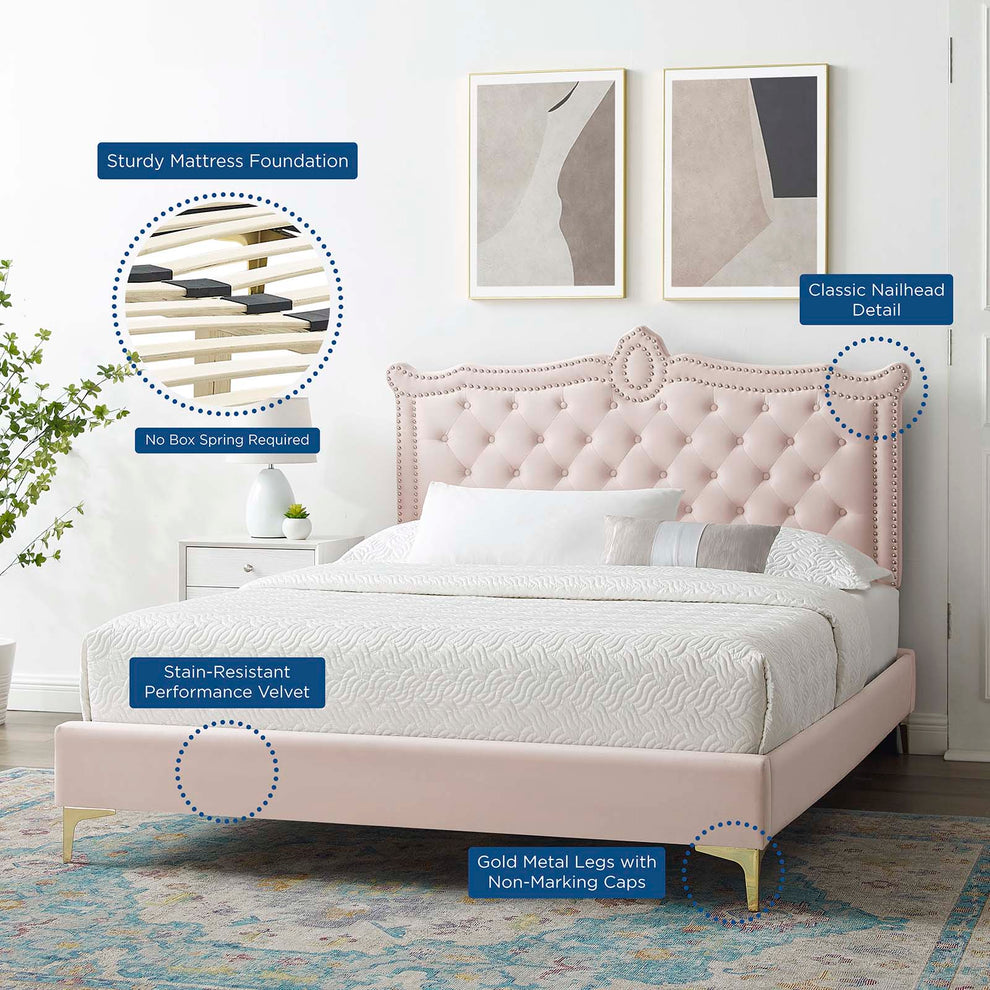 Clara Performance Velvet Queen Platform Bed By Modway - MOD-6592 | Beds | Modishstore - 58