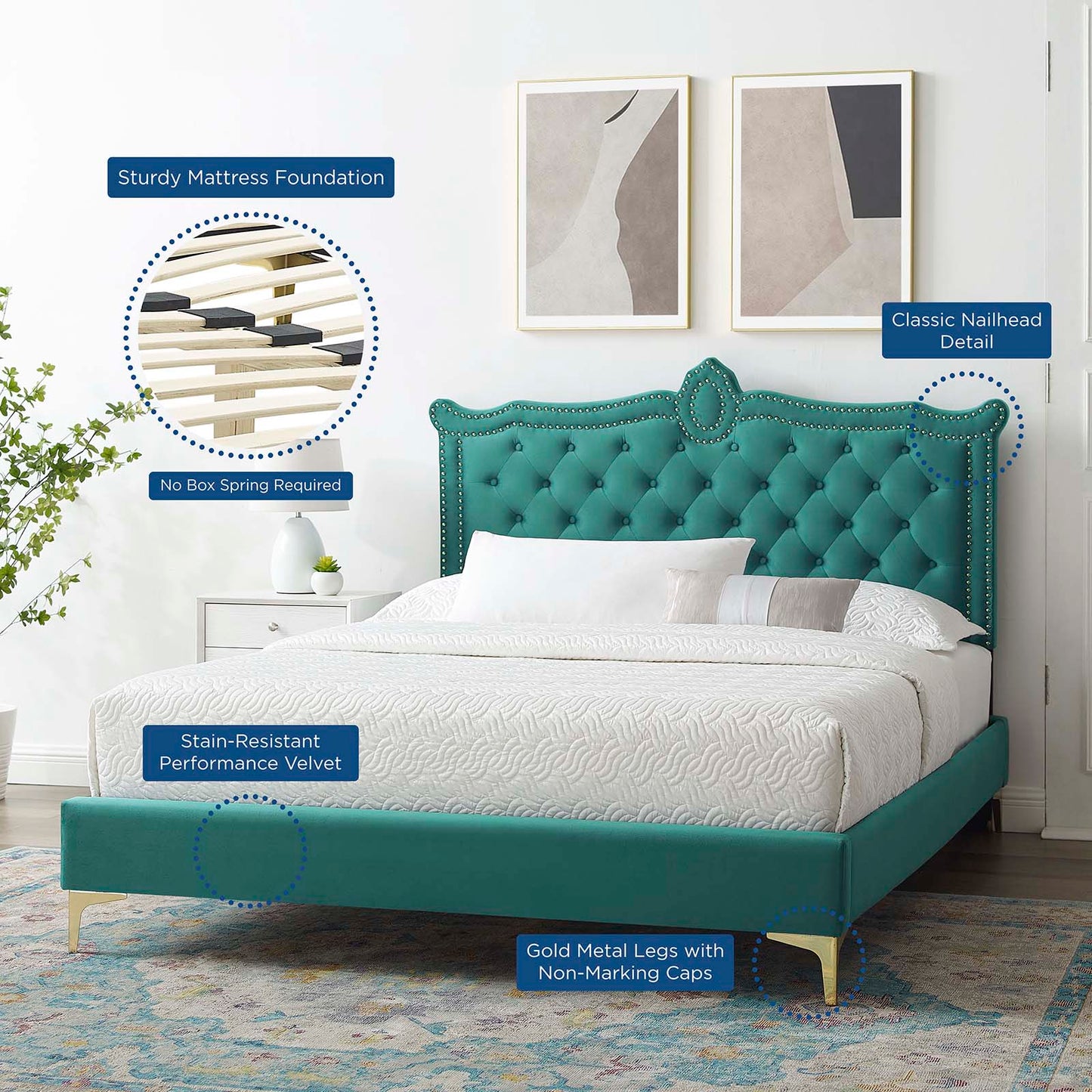 Clara Performance Velvet Queen Platform Bed By Modway - MOD-6592 | Beds | Modishstore - 69