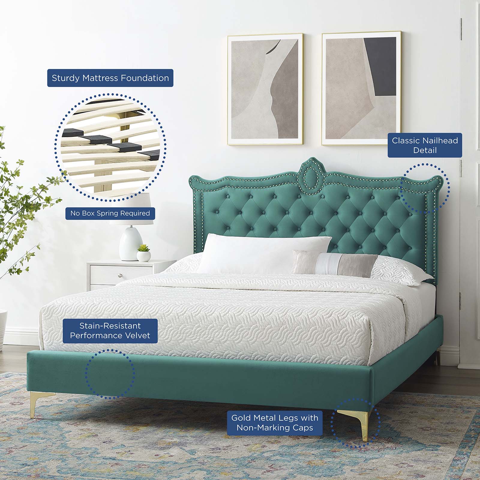 Clara Performance Velvet Queen Platform Bed By Modway - MOD-6592 | Beds | Modishstore - 69