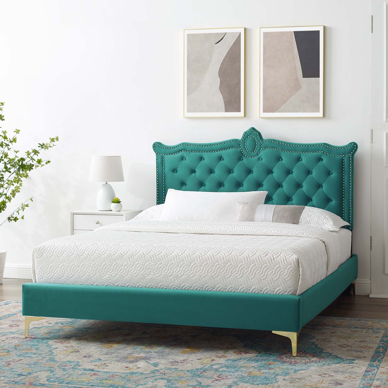 Clara Performance Velvet Queen Platform Bed By Modway - MOD-6592 | Beds | Modishstore - 70
