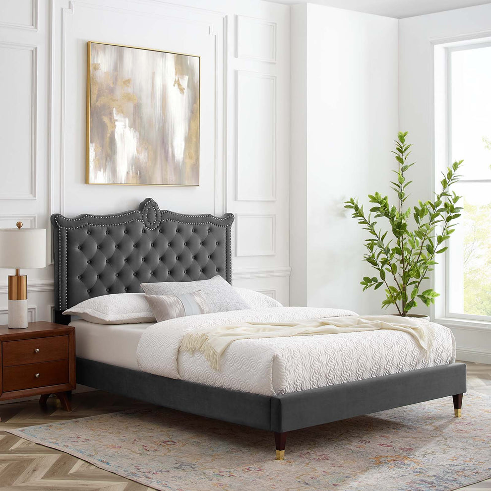 Clara Performance Velvet Queen Platform Bed By Modway - MOD-6593 | Beds | Modishstore - 1
