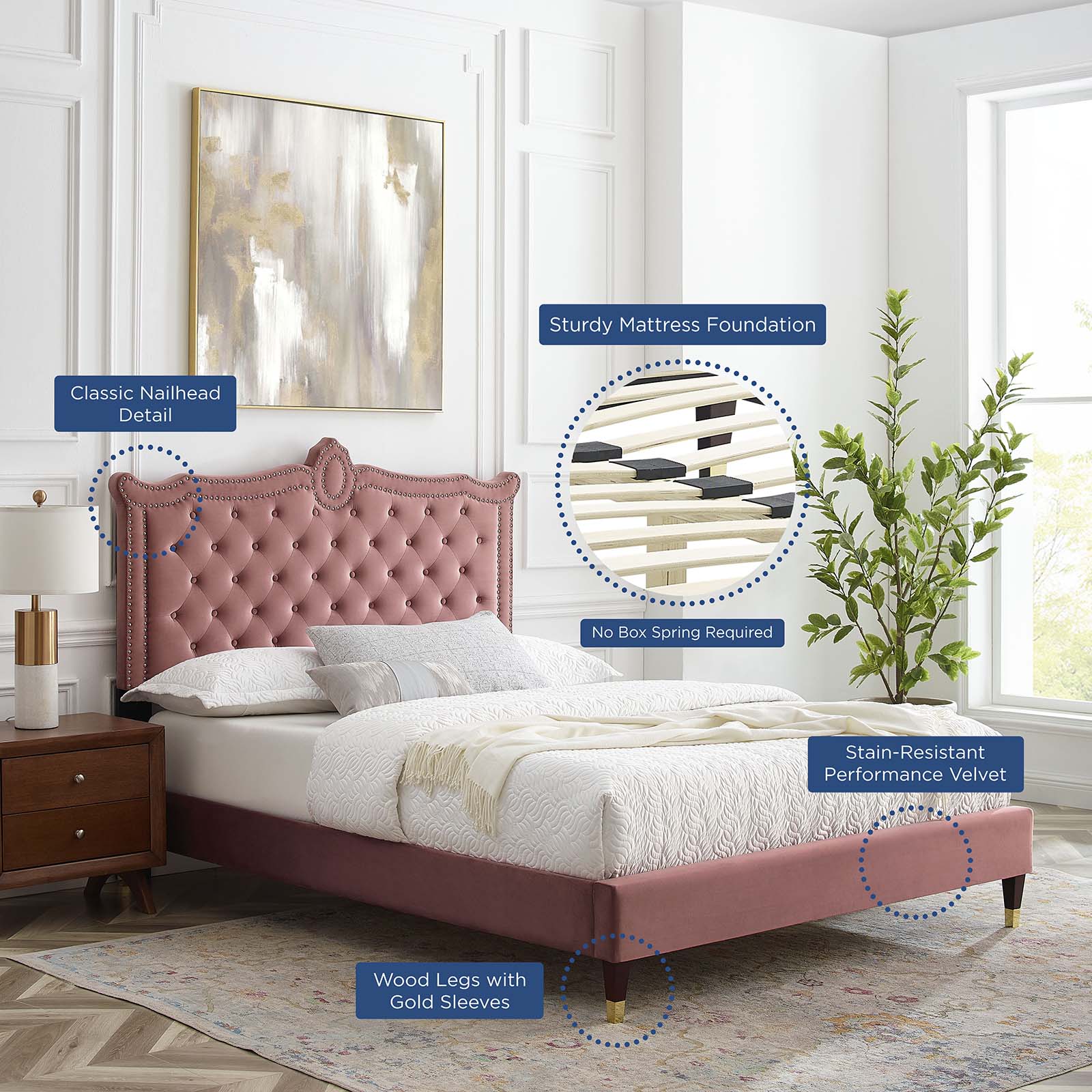 Clara Performance Velvet Queen Platform Bed By Modway - MOD-6593 | Beds | Modishstore - 14