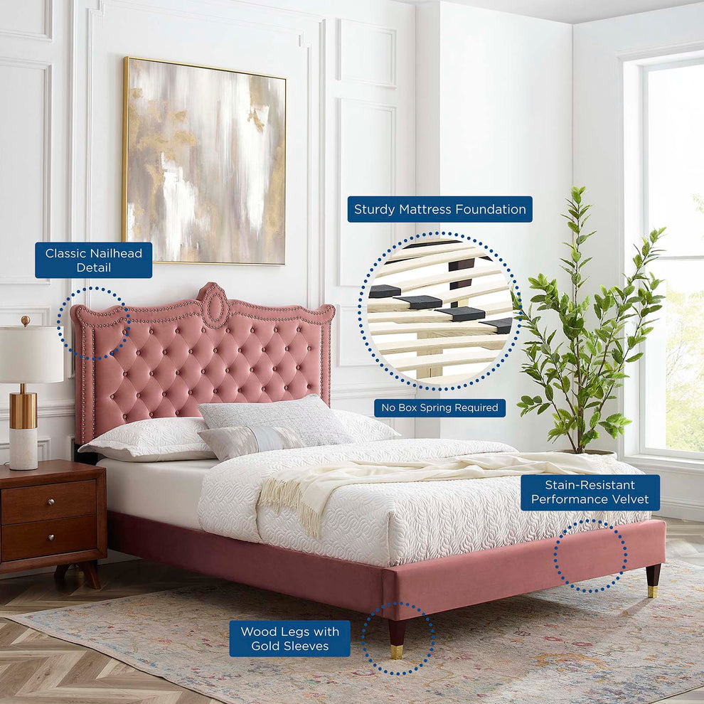 Clara Performance Velvet Queen Platform Bed By Modway - MOD-6593 | Beds | Modishstore - 14