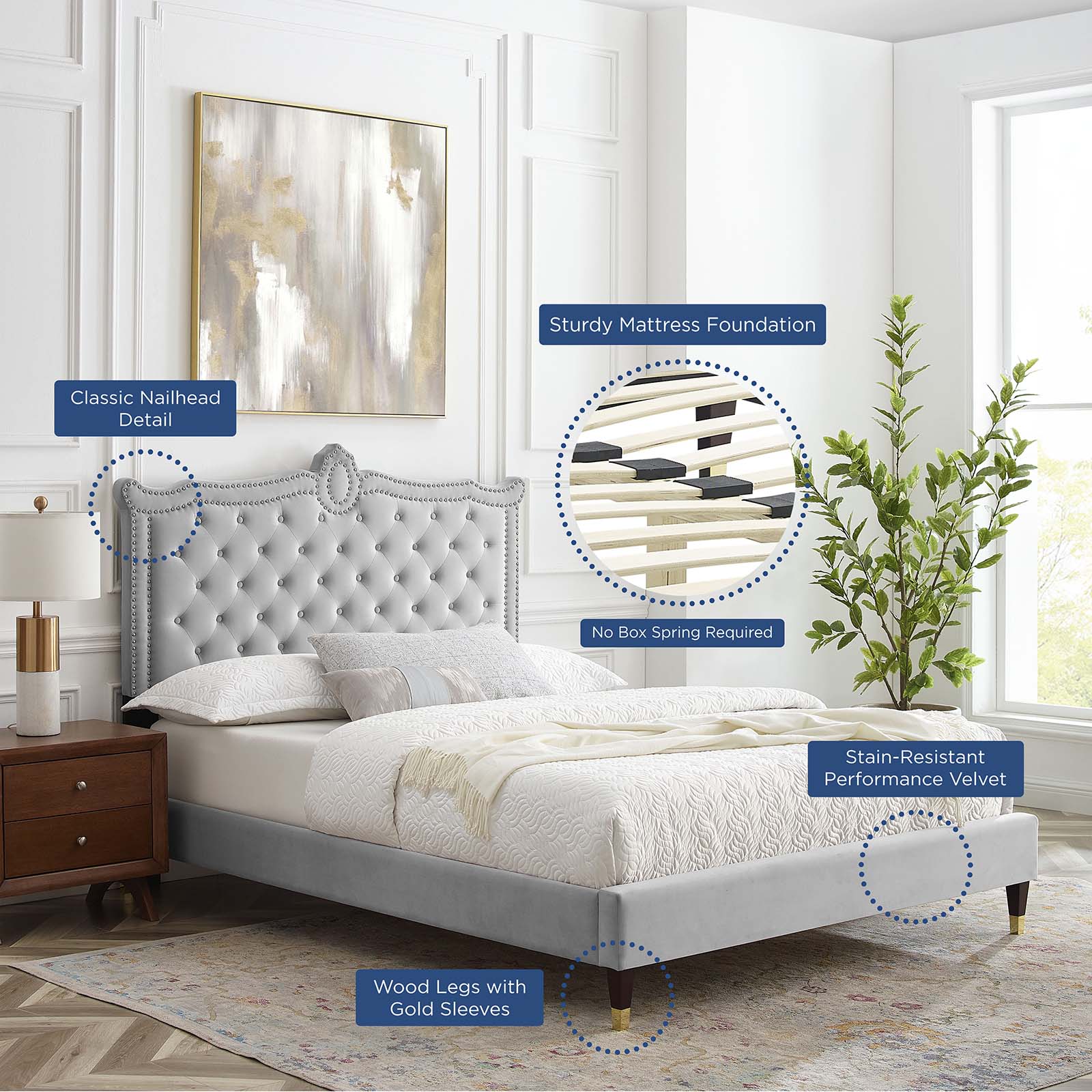 Clara Performance Velvet Queen Platform Bed By Modway - MOD-6593 | Beds | Modishstore - 25