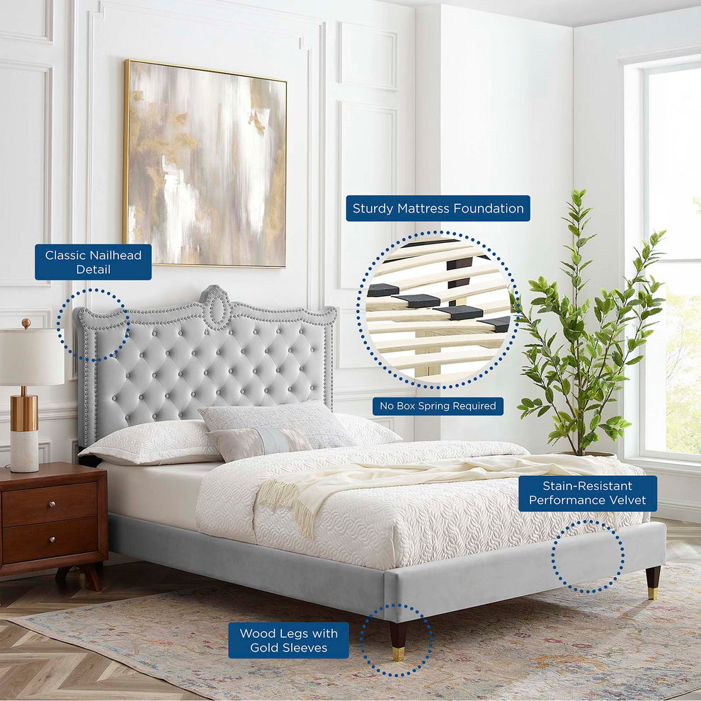 Clara Performance Velvet Queen Platform Bed By Modway - MOD-6593 | Beds | Modishstore - 25