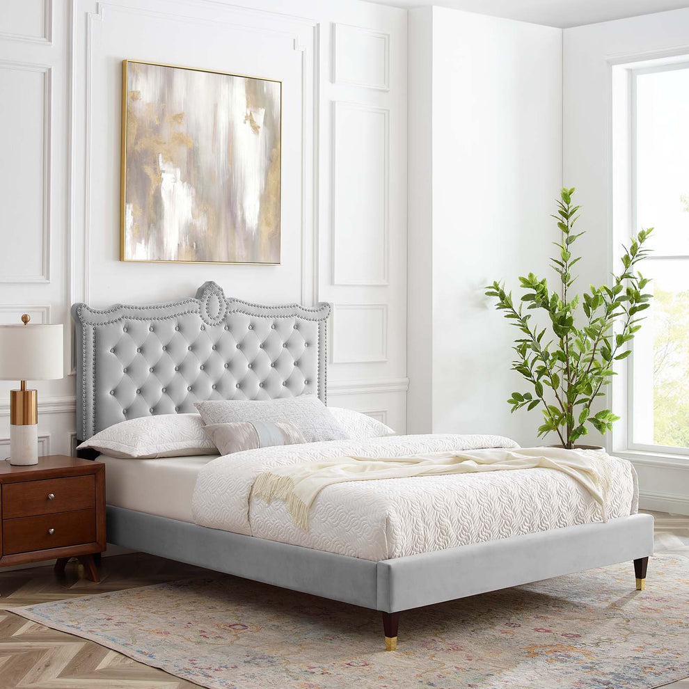 Clara Performance Velvet Queen Platform Bed By Modway - MOD-6593 | Beds | Modishstore - 26