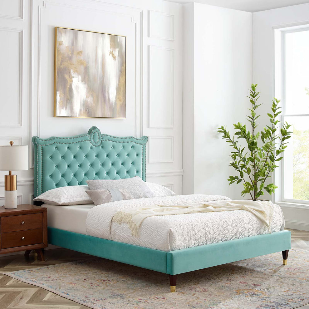 Clara Performance Velvet Queen Platform Bed By Modway - MOD-6593 | Beds | Modishstore - 37