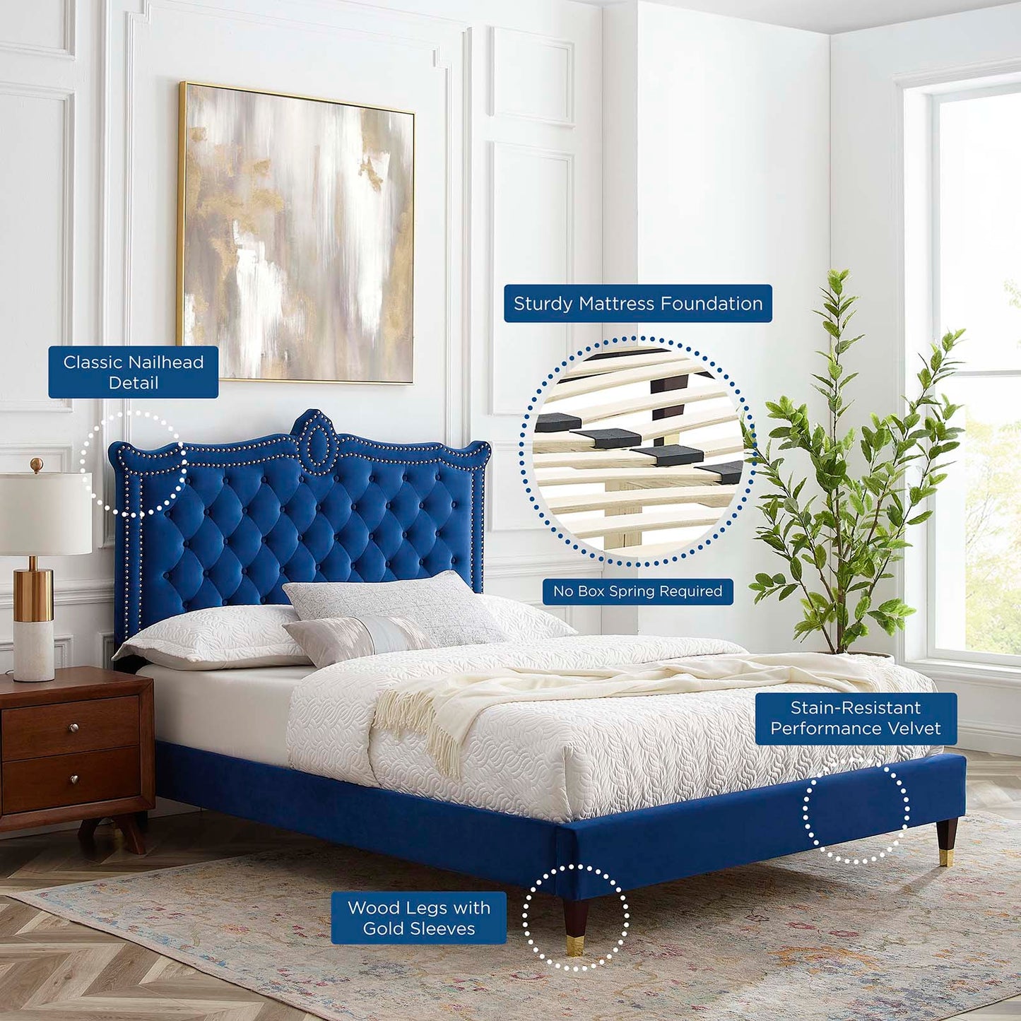 Clara Performance Velvet Queen Platform Bed By Modway - MOD-6593 | Beds | Modishstore - 47