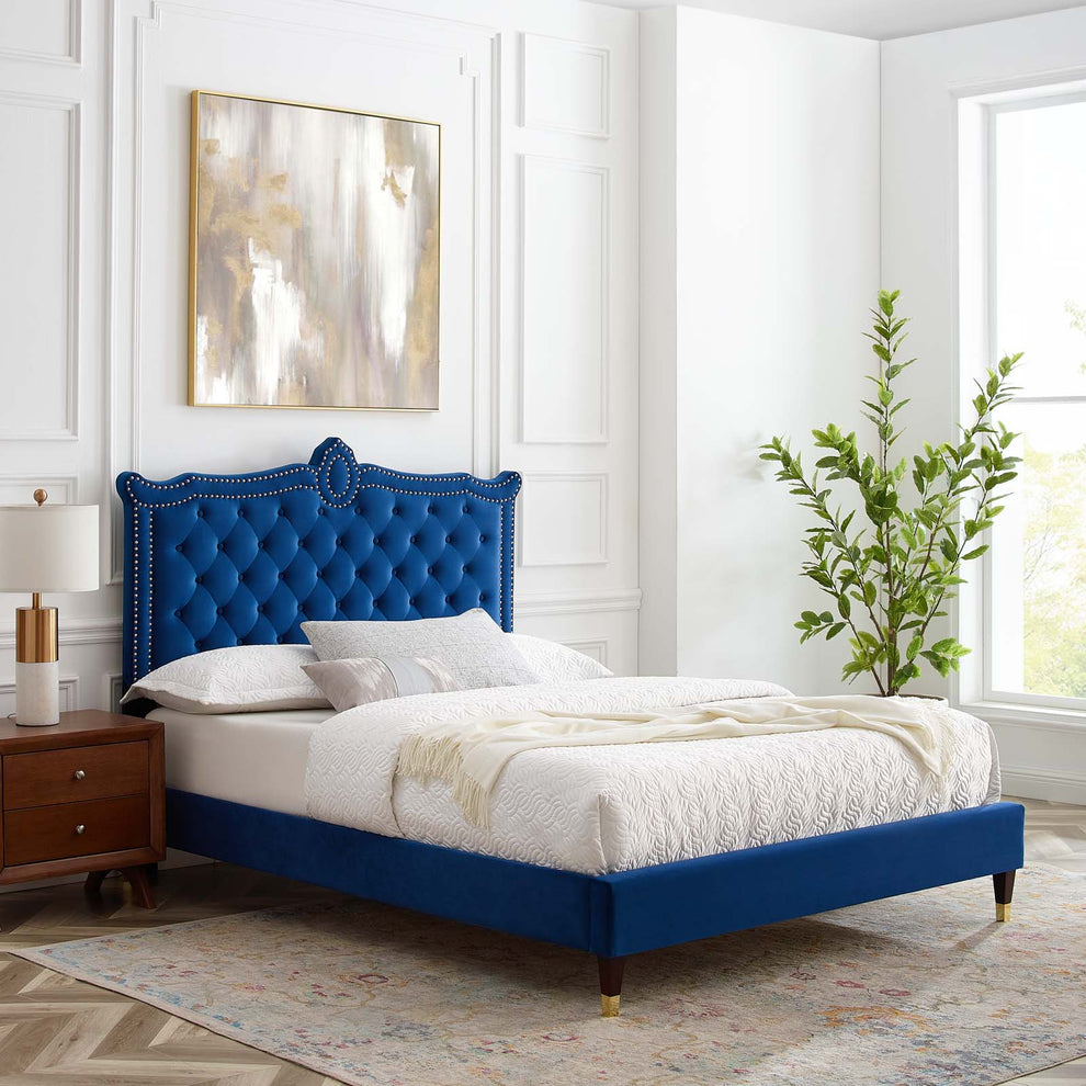 Clara Performance Velvet Queen Platform Bed By Modway - MOD-6593 | Beds | Modishstore - 48